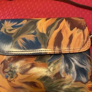 Patricia Nash Blue and Yellow Floral Leather Crossbody Bag